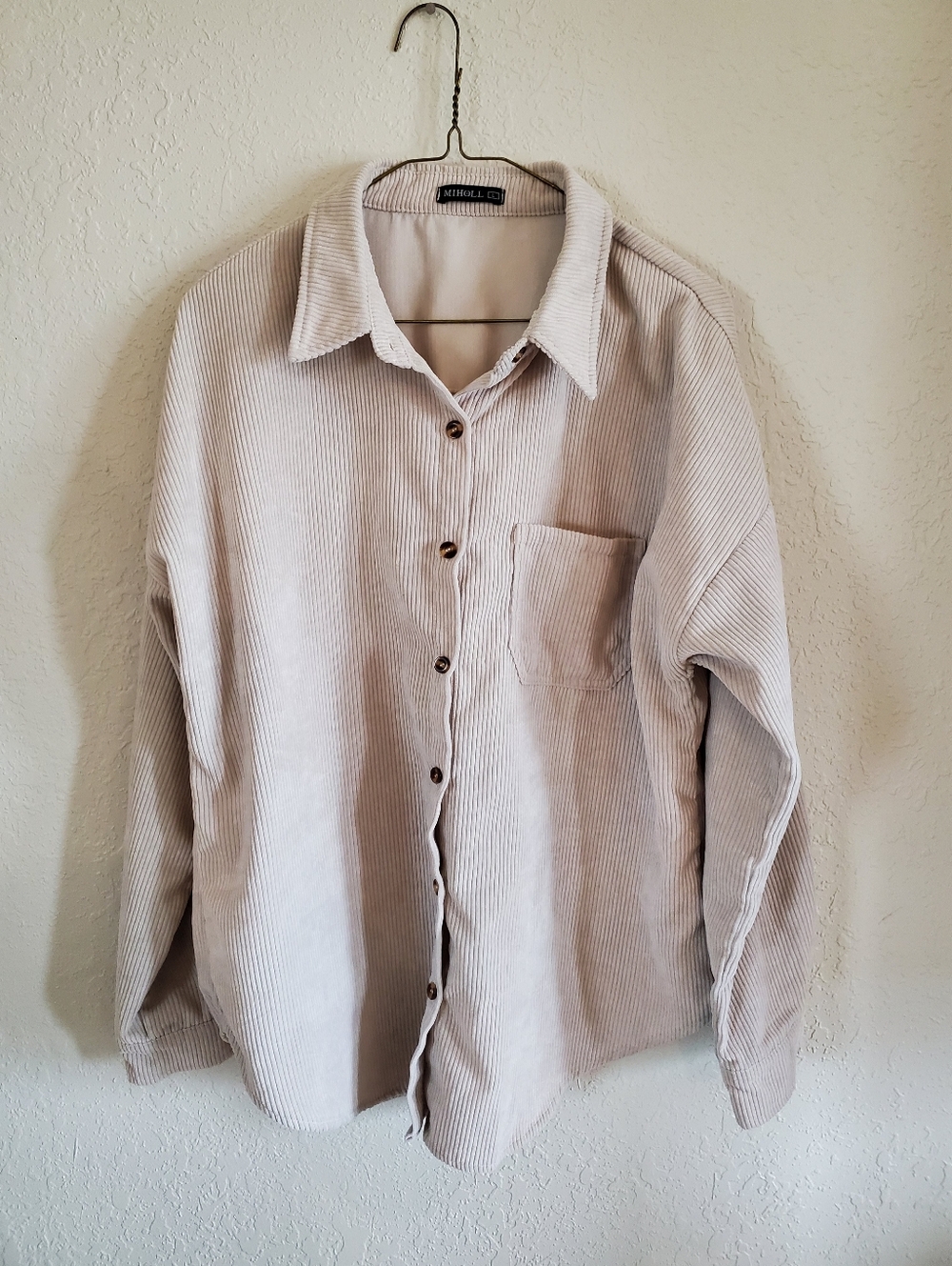 Light Beige Corduroy Button-Up Shirt
